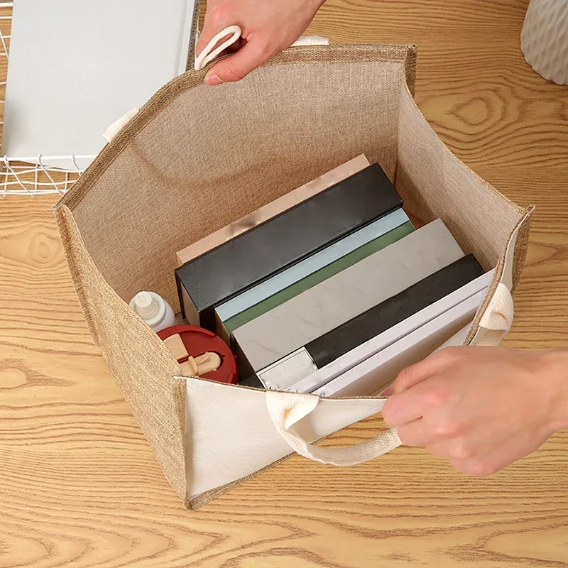 Tote Bag met grote capaciteit DIY Top Handle Jute Faux Jute Handtas voor winkelen Kruidenier Picknick Dag uit Strandtasje Dames