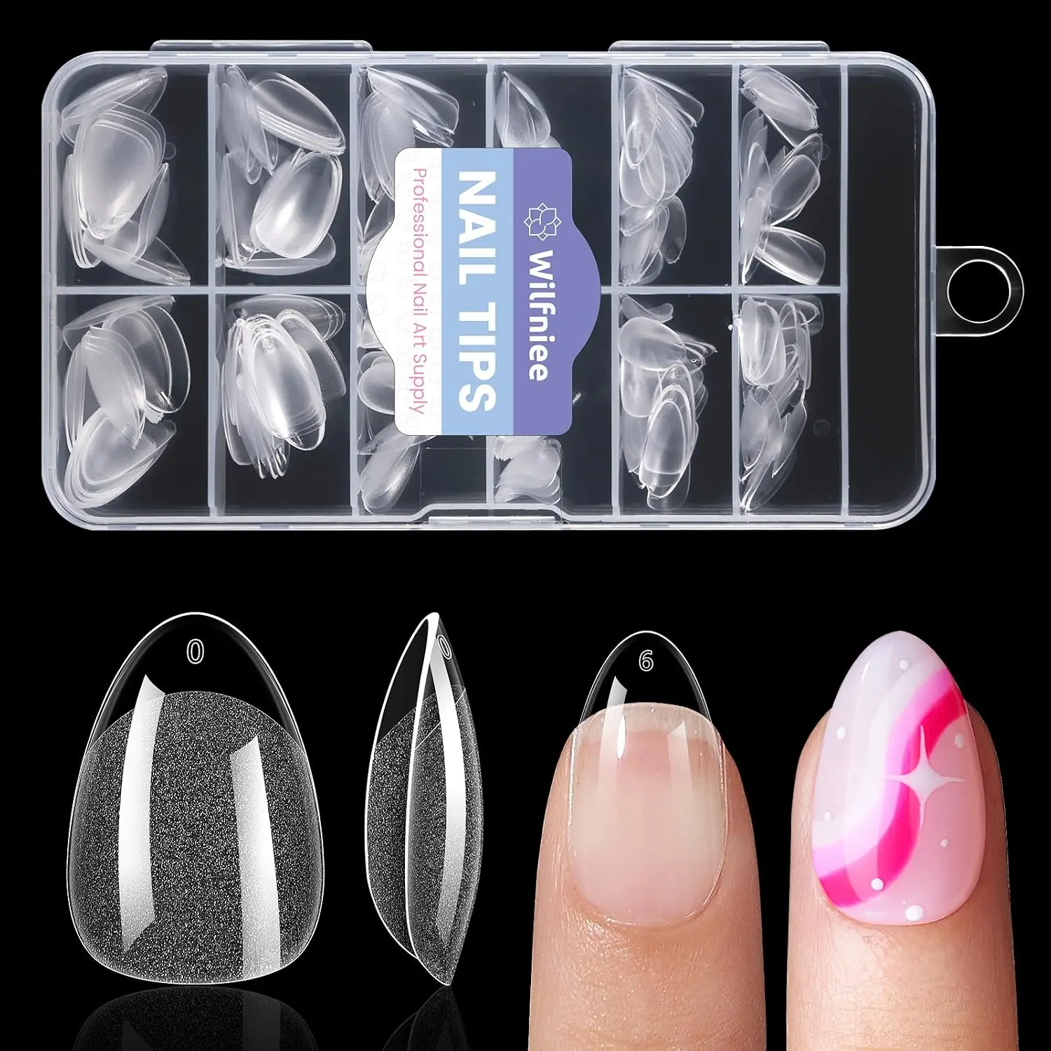 240Pcs Short Almond Nail Tips, Clear Soft Gel Fake Nails, 12 Sizes Full Cover for DIY Nail Extension at Home