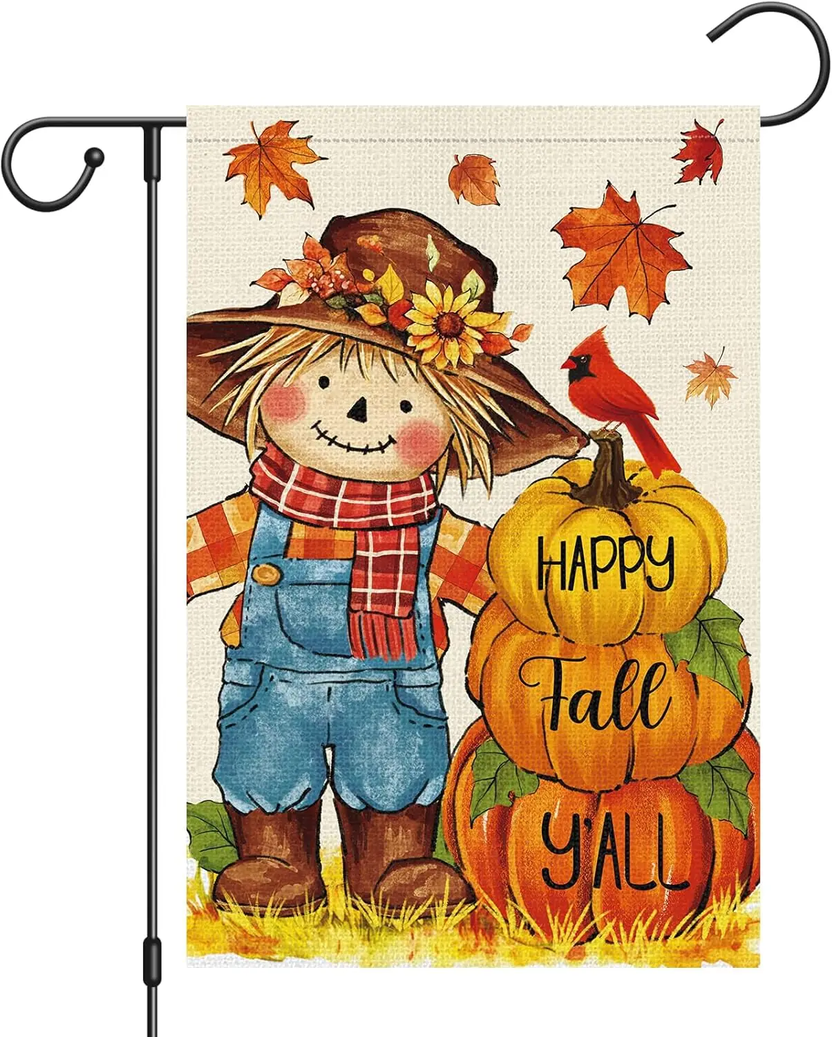 Heyfibro Happy Fall Y'all Pumpkins Garden Flag 12x18 Inch Double Sided Burlap, Autumn Scarecrow Cardinal Yard Flags for  LLE hhz
