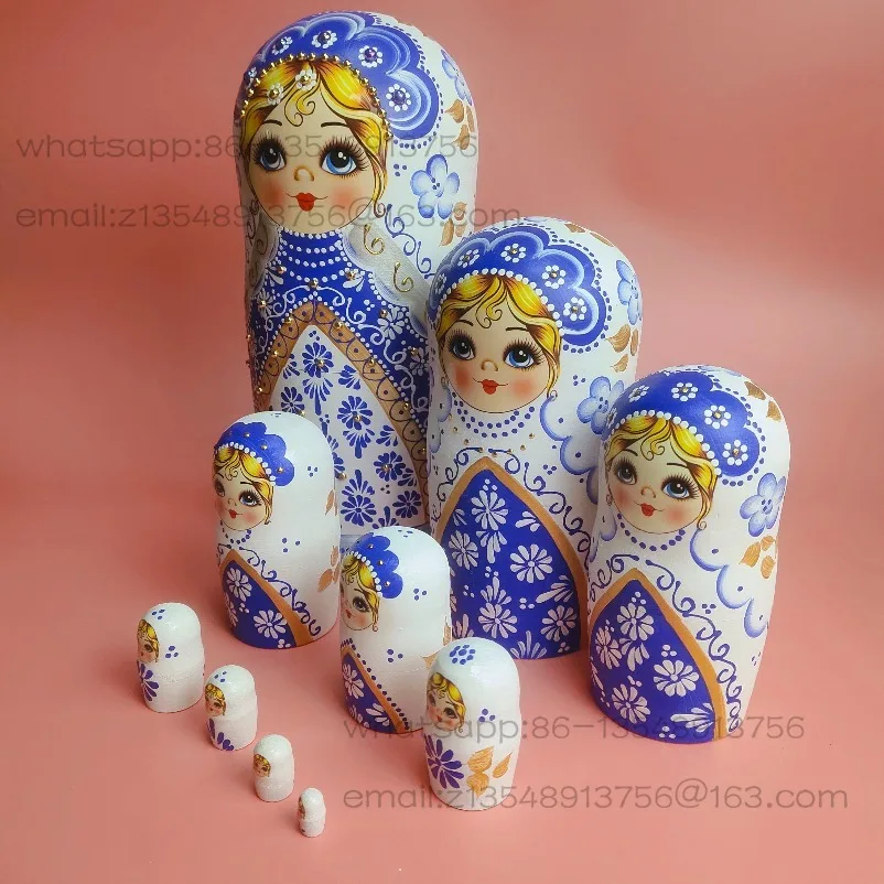 Russian Style 10-layer Wooden Nesting Dolls Painted Gifts, Holiday Souvenirs, Smart Toys, Children's Holiday Gifts