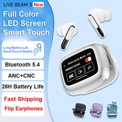 2024 New Full-color Intelligent Touch Screen 35db ANC Earphones LED Wireless Bluetooth 5.4 Hifi In Ear Waterproof Mobile Earbuds