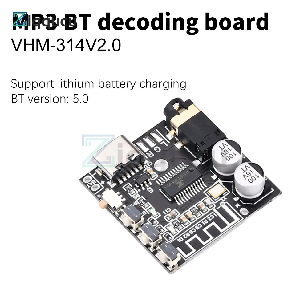 VHM-314 Bluetooth Audio Receiver Board Bluetooth 5.0 MP3 Lossless Decoder Board Wireless Stereo Music Module DIY Electronic Kit