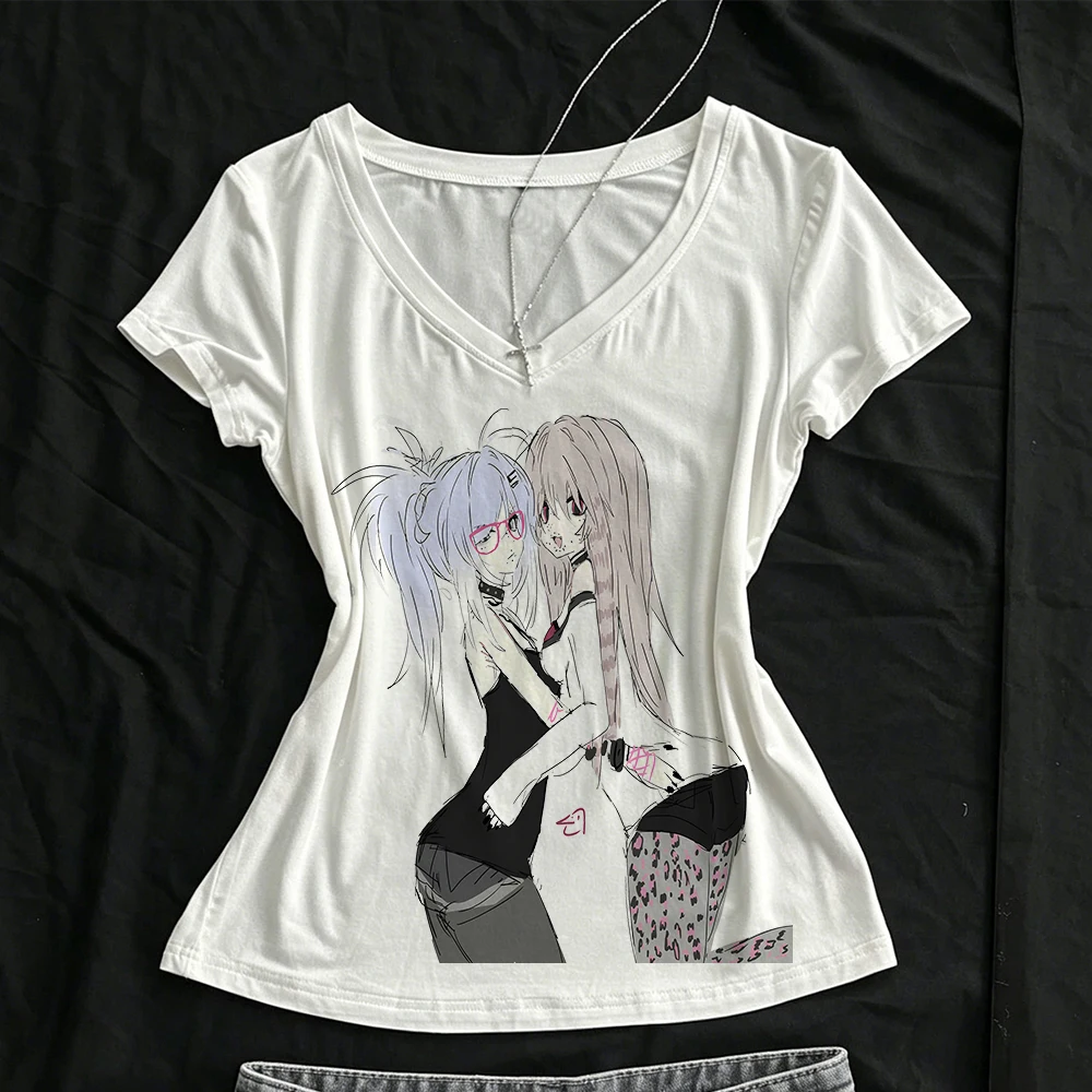 90s Punk Sexy Streetwear Gothic Slim Vintage Graphic Baby Tee Aesthetic Women Crop Top Short Sleeve Y2k Style Crop Top Emo Girls