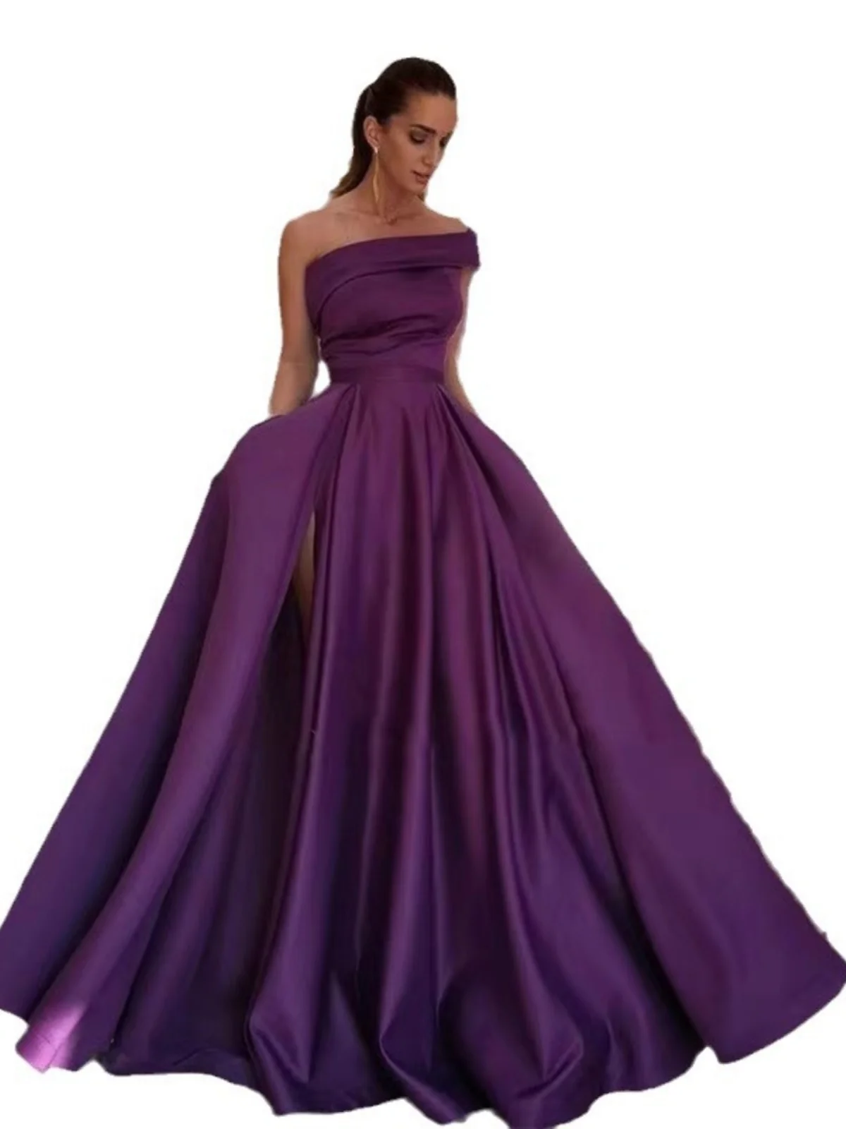 إلي ساتان للسهرات دكتور تنورة منتفخة بفتحة عالية لعيد الميلاد من ألياف البوليستر ميدي دكتور #5