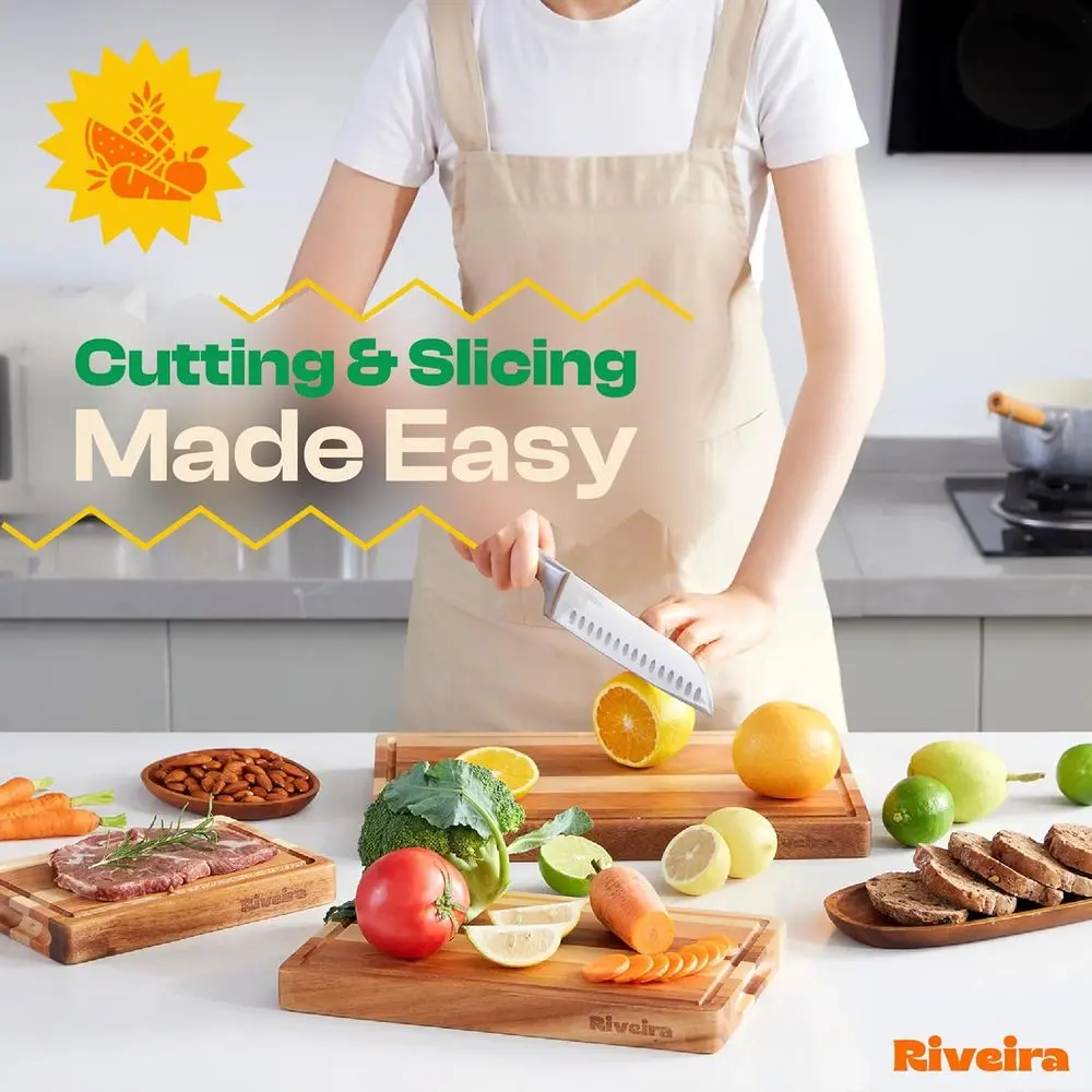 ชุดเขียงไม้ 2 ชิ้น - วอลนัท พรีเมียม เมเปิล และเชอร์รี่ - เขียงสำหรับครัวพร้อมร่องสำหรับน้ำ