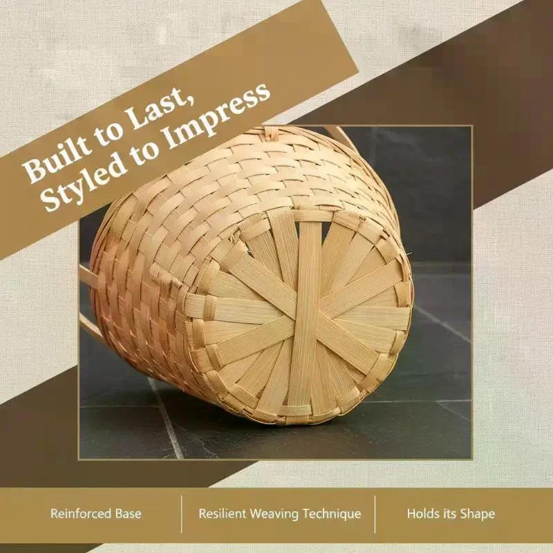 Bamboo Hand-Held Flower Basket: Multi-Purpose Decorative Storage Fresh Cut Flowers Artificial Blooms