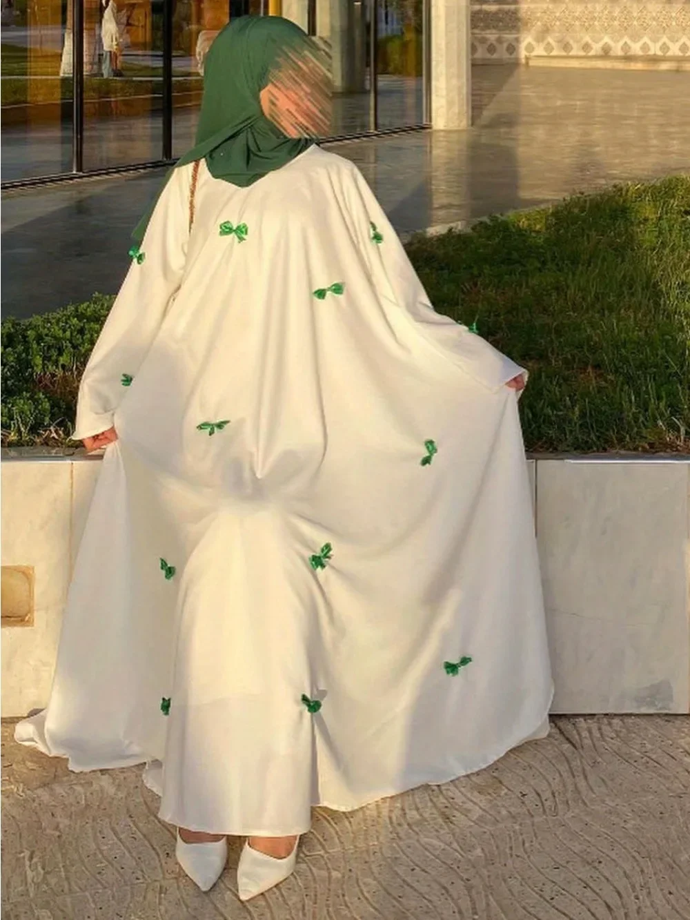 

Elegant Women Dress Muslim Abaya Arab Bow Flare Sleeve Long Robe Jalabiya Ramadan Dubai Abayas Kaftan Vestidos Morocco Dresses