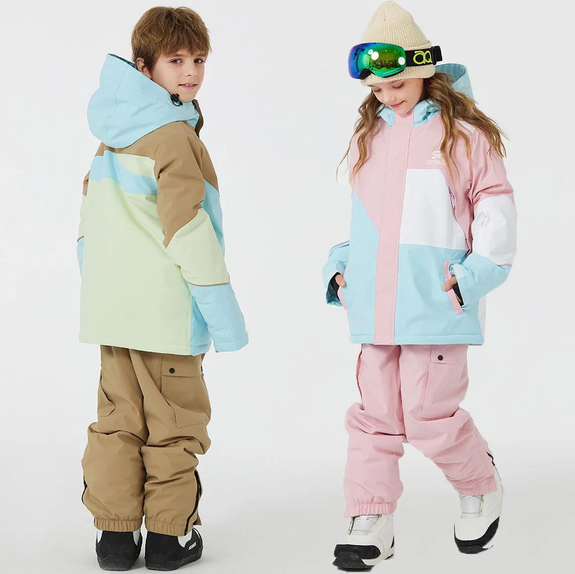 Traje de esquí para niños, conjunto de chaqueta con capucha y pantalones para snowboard, impermeable, transpirable, cálido, a prueba de viento, Invierno