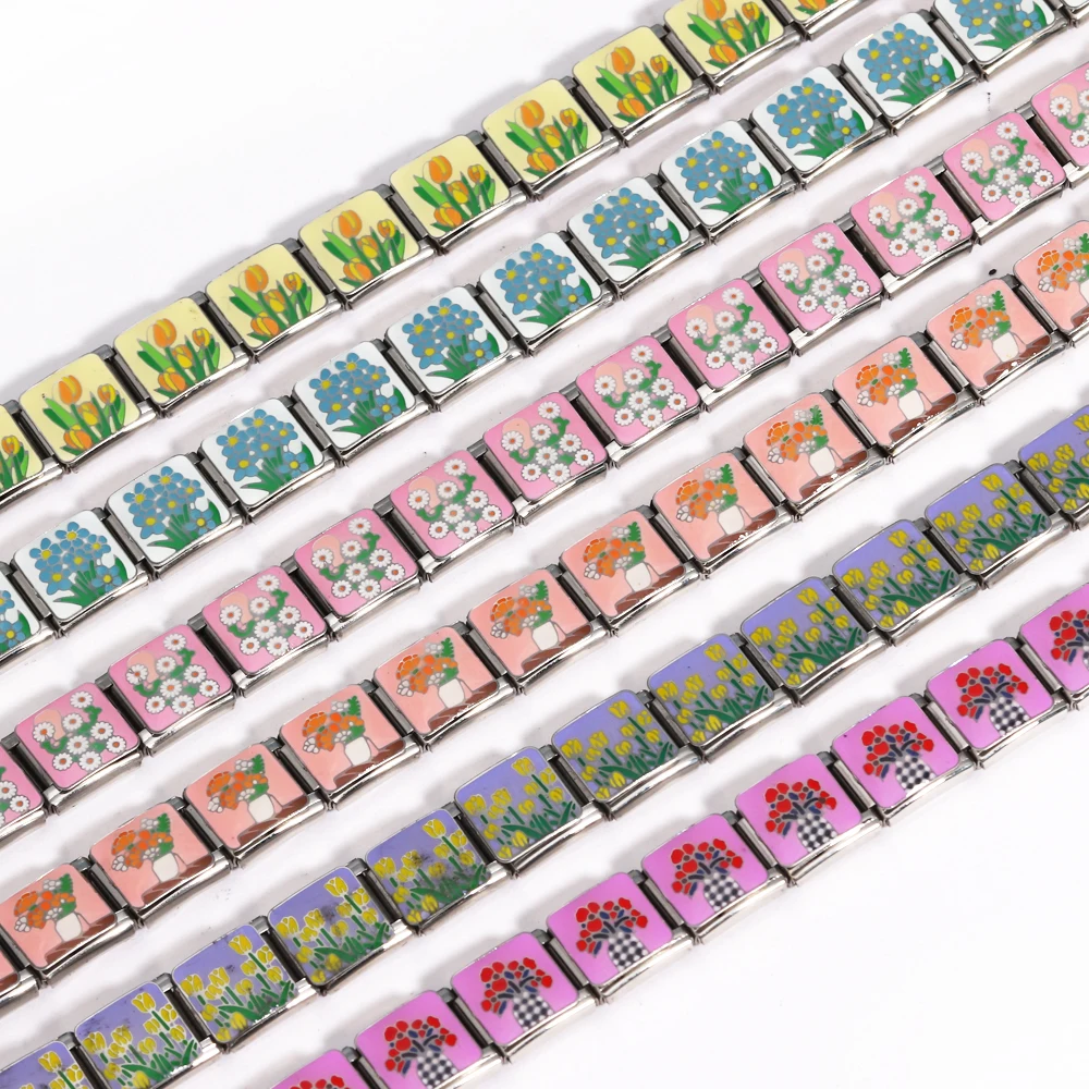 للرجال والنساء هدية عصرية لطيف ملون نمط الطباعة وحدة سحر إيطالية الفولاذ المقاوم للصدأ 9 مللي متر أساور DIY بها بنفسك صنع المجوهرات