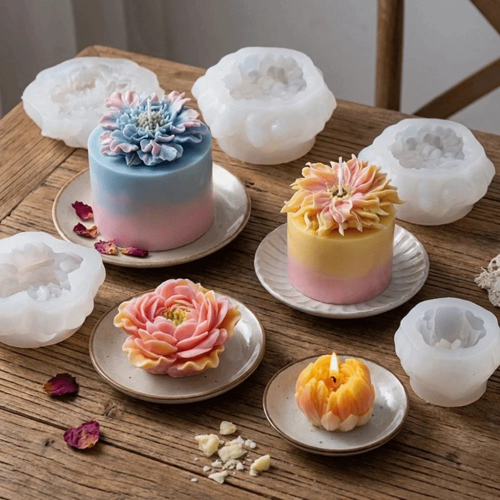 Wedding Decor Realistic 3D Flower Silicone Mold Flexible DIY Candle Mold Nonstick Epoxy Resin Mold Candle Making