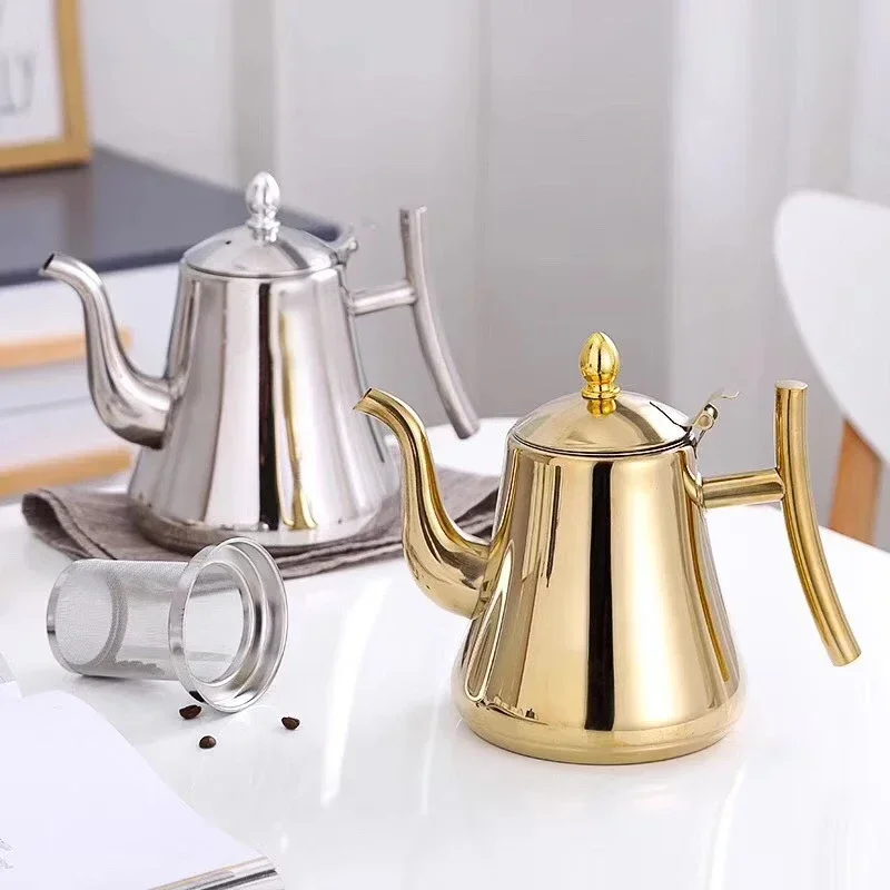 Thick Stainless Steel Tea Pot Golden Silver Tea Pot, Infuser Coffee Pot, Indo Cooker, Tea Pot, Water Cage