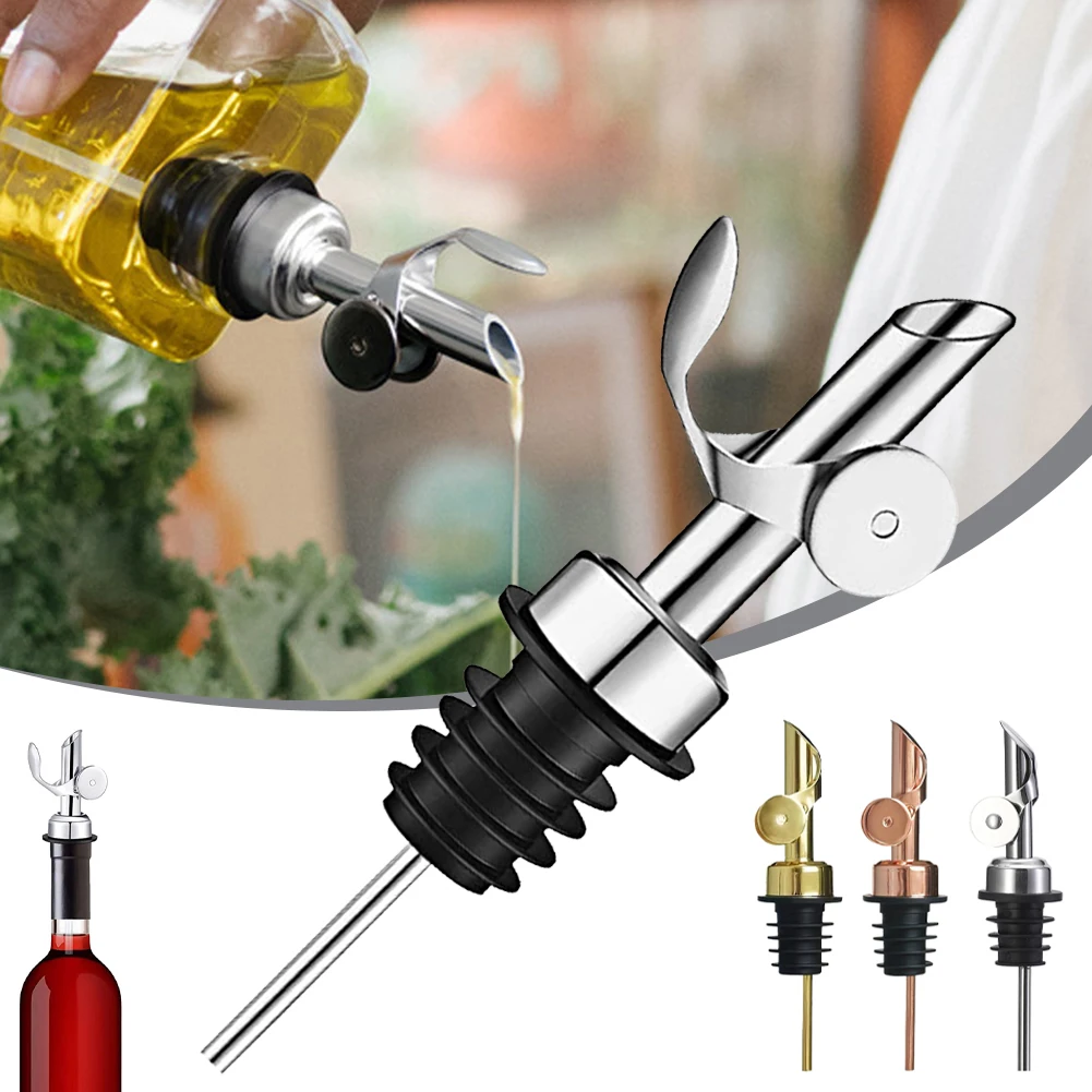 1pc Bottle Pourer Auto Flip Liquor Bottle Pourer For Alcohol Stainless Steel Pour Spout With Plug For Cocktail Olive Oil Vinegar