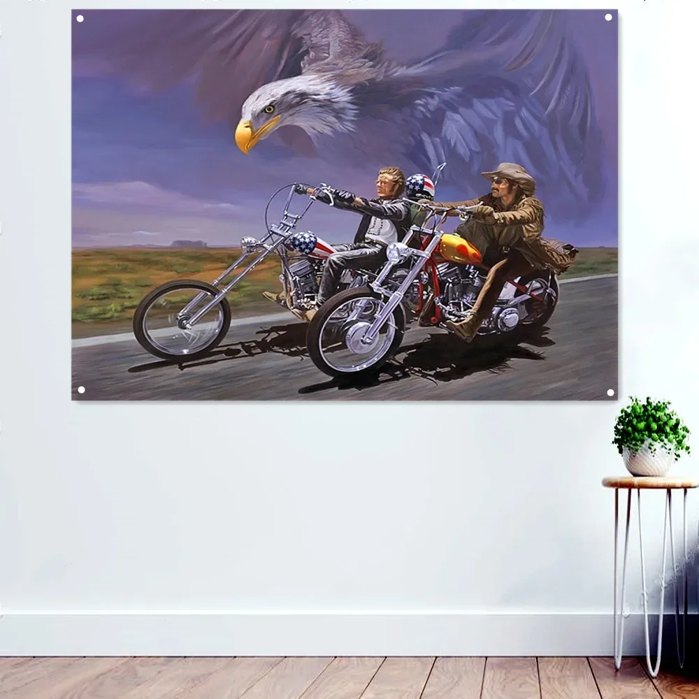 Easy Rider Eagle Motorcycle Wall Paintings Repair Shop Garage Home Decorative Banner & Posters Prints Hanging Flag Gift for Man