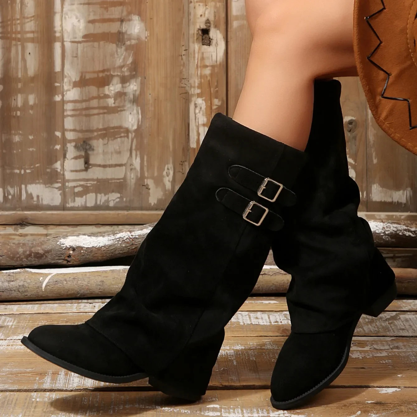Frühling Herbst Neue Retro Runde Zehe Damen Kniehohe Stiefel 2026 Mode Schnallendekor Einfache Lässige Tägliche Outdoor Damenschuhe – Detail 9