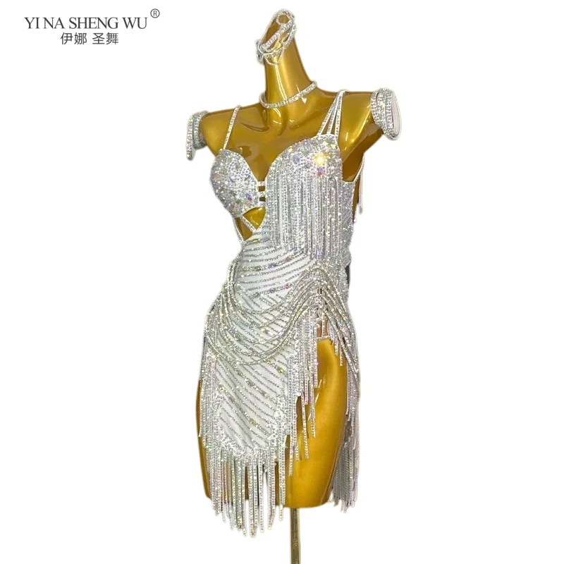 الراقية مخصصة الماس فستان بحزام السامبا أداء فستان الرقص اللاتينية المنافسة زي AB حجر الإناث الكبار الأطفال