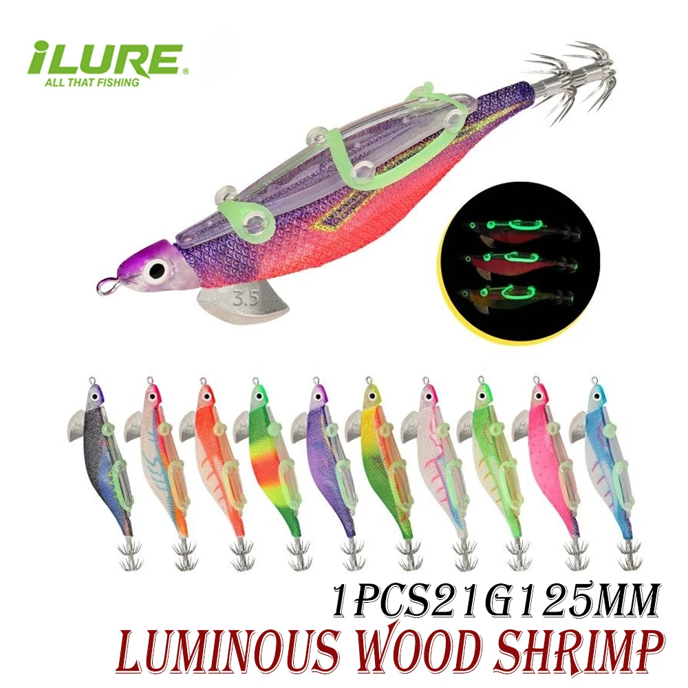 2023 New Fishing Lure Squid Jig 3.5#/21g/125mm Egi Luminous Wood Shrimp Squid Hook Cuttlefish Octopus Bait 에기 루어 메탈지그 Pesca Lure