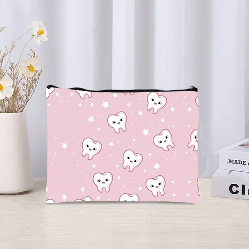 Imagen 2 del producto Bolsa de enfermera de dibujos animados con dientes bonitos, Kits de bolsa con cremallera para maquillaje de chica bonita, bolso de mano para cuidado Dental, suministros dentales, soportes, almacenamiento de cepillos de dientes