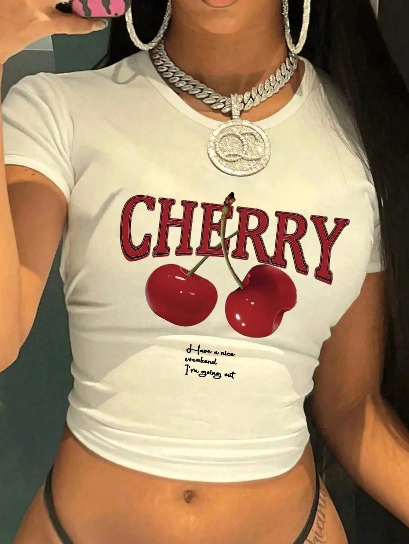 Kawaii Valentine's Day Cherry Print Women's Cropped Top Cherry Bomb Crop Tops Sexy Hip-Hop Streetwear Fashion Date Outfit Y2k