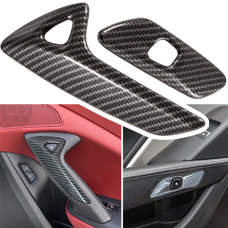 MX Carbon Fiber Look Interior Door Handle Cover Trim For Chevrolet Corvette C7 Z06 Z51 ZR1 Stingray Grand Sport 2014-2019