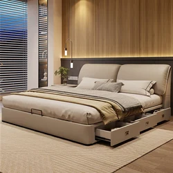 Leather Double Bed Modern Luxury Italian Minimalist Bed Nordic Storage Aesthetic Cama De Lujo Para Dormitorio Bedroom Furniture