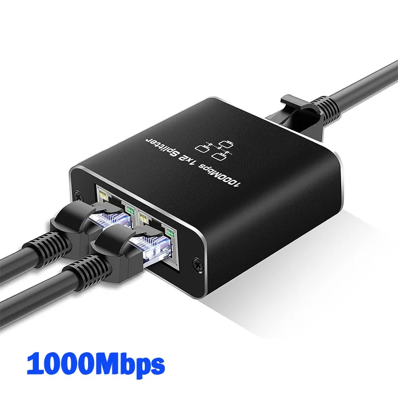 Gigabit Ethernet Splitter 1 to 2 Way Ethernet Splitter 1x2 1000Mbps High Speed Network Splitter LAN Internet Extension Connector