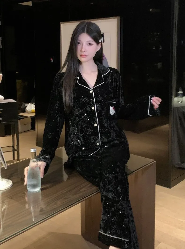 

Hello Kitty Women's 2025 Velvet Pajama Set Fall Winter Plus Size Loose Fit Home Wear Cozy Casual Loungewear Outfit
