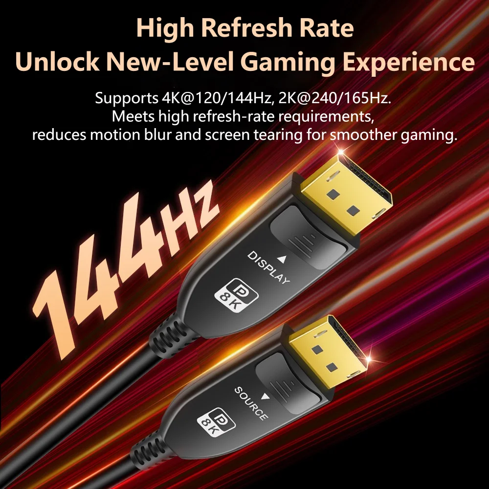 8K Fiber Optic DisplayPort Cable 1.4 Ultra HD 8K@60Hz 4K@144Hz HBR3 32.4Gbps DP 1.4 AOC Cable for HDTV Monitor Projector 1m-50m