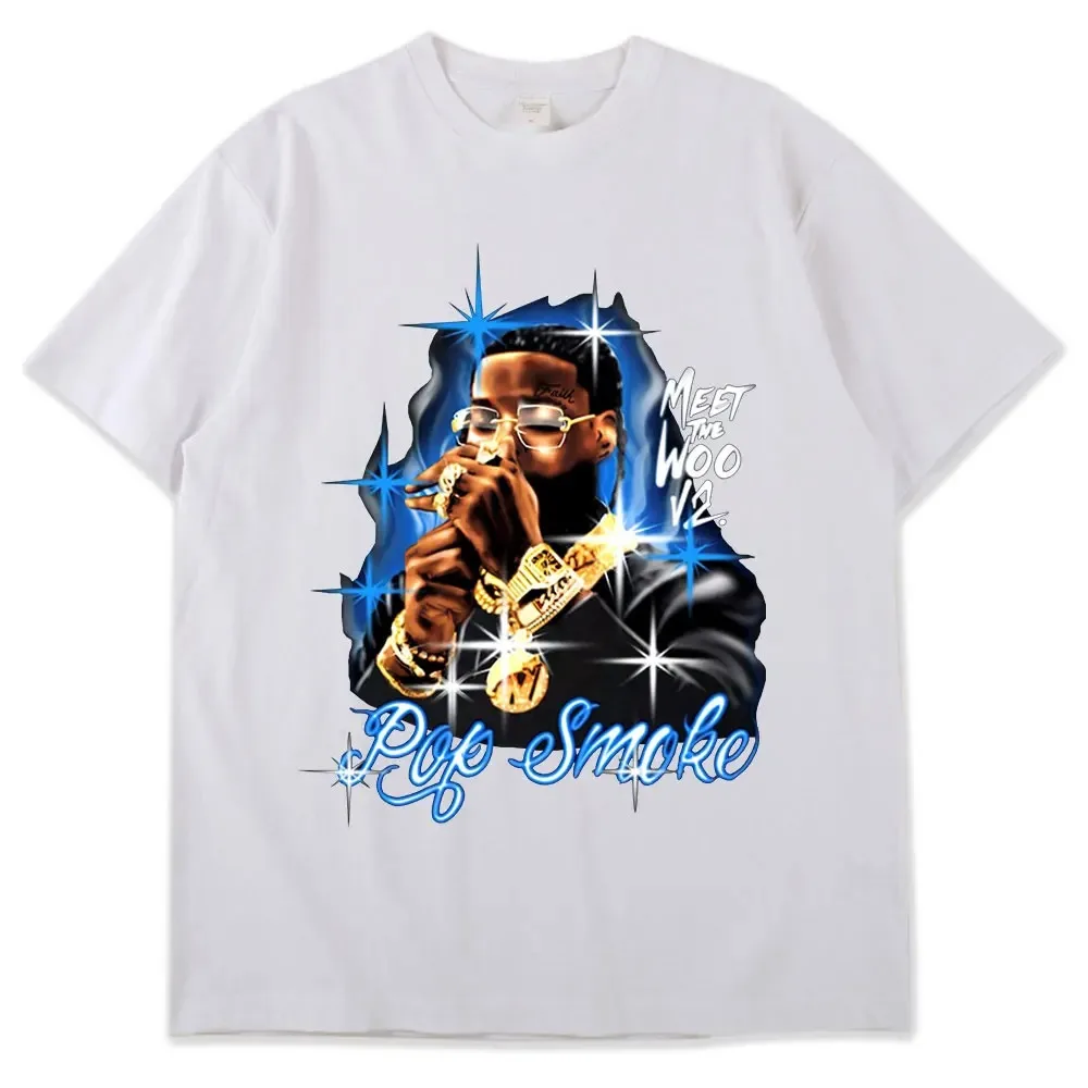 Pop Smoke Fashion VintageT-Shirt Popular Hip Hop Rapper Streetwear Graphic T shirts Summer Unisex The Woo King Casual Cool Tops