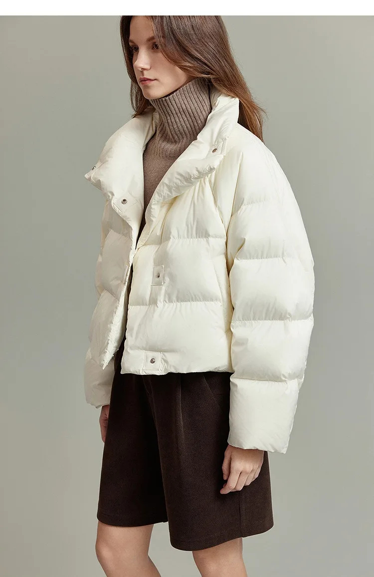 Uoozee 2025 جديد الشتاء المرأة بلون جاكيتات سليم صالح الوقوف طوق معطف قصير دافئ موضة مبطن فقاعة ملابس خارجية #4