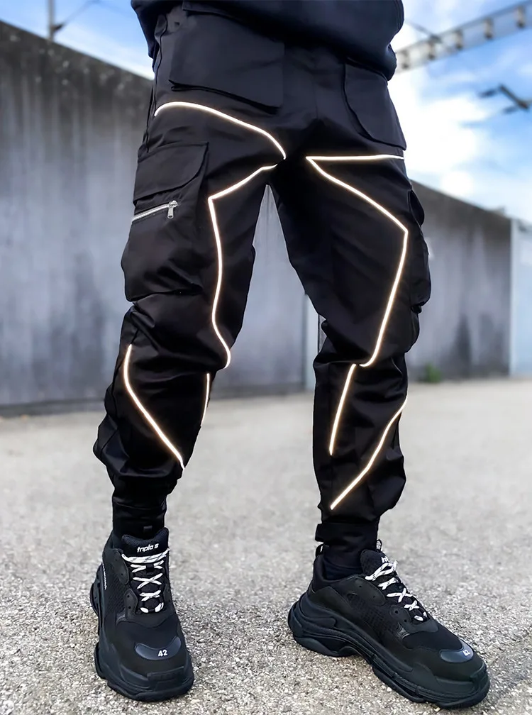 

Men's Outdoor Casual Cargo Pants Multi Pocket Male Trousers Spring Season Loose Fit Long Pants Reflective Workwear Trousers
