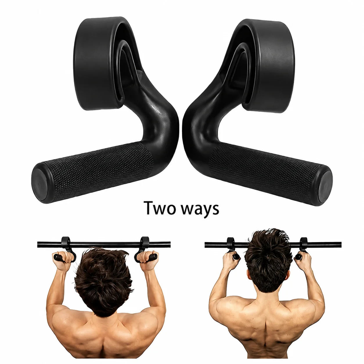 Pull Up Handles Pair, 45° Multifunctional Lat Pulldown Grips for Pull Ups Rows Back Training, Barbell & Resistance Bands