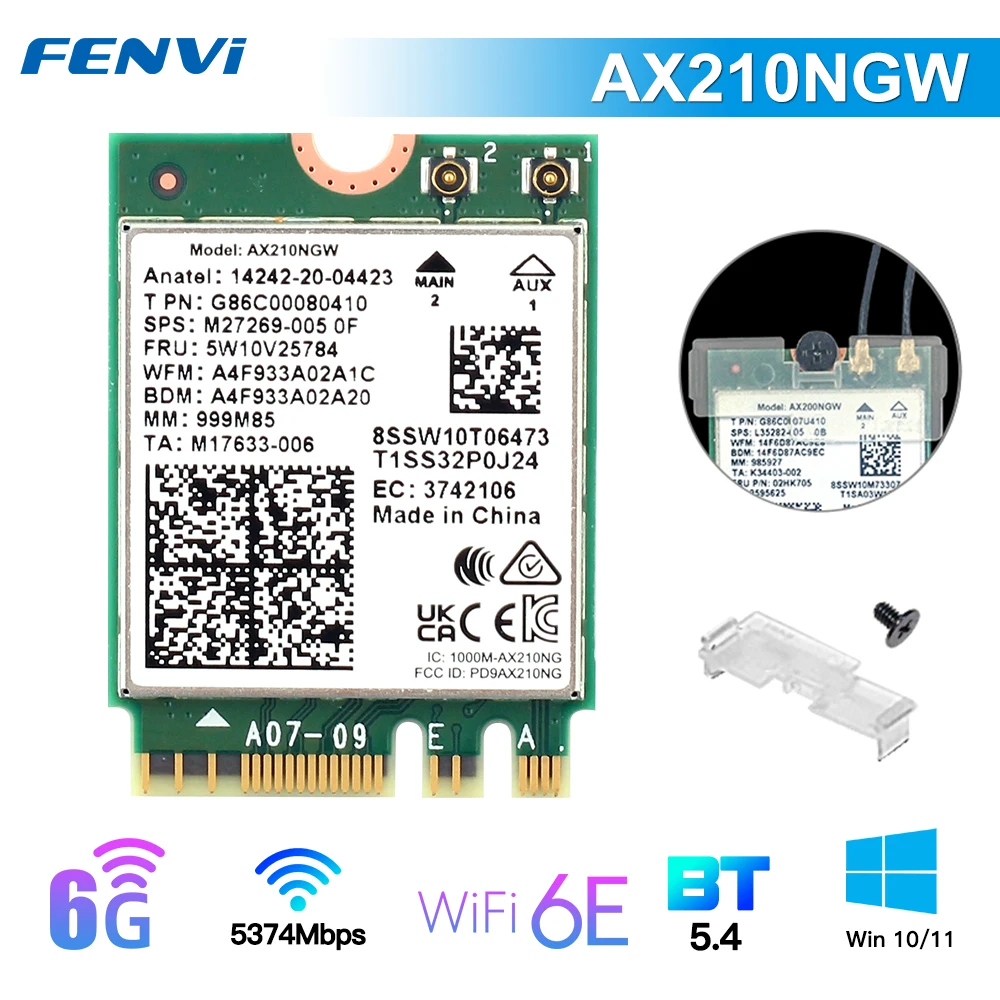 Tri Band wi-fi 6E AX210 M.2 NGFF 5374Mbps scheda di rete Wireless per Intel AX210NGW 2.4G/5G/6Ghz 802.11ax Bluetooth5.3 Win 10/11
