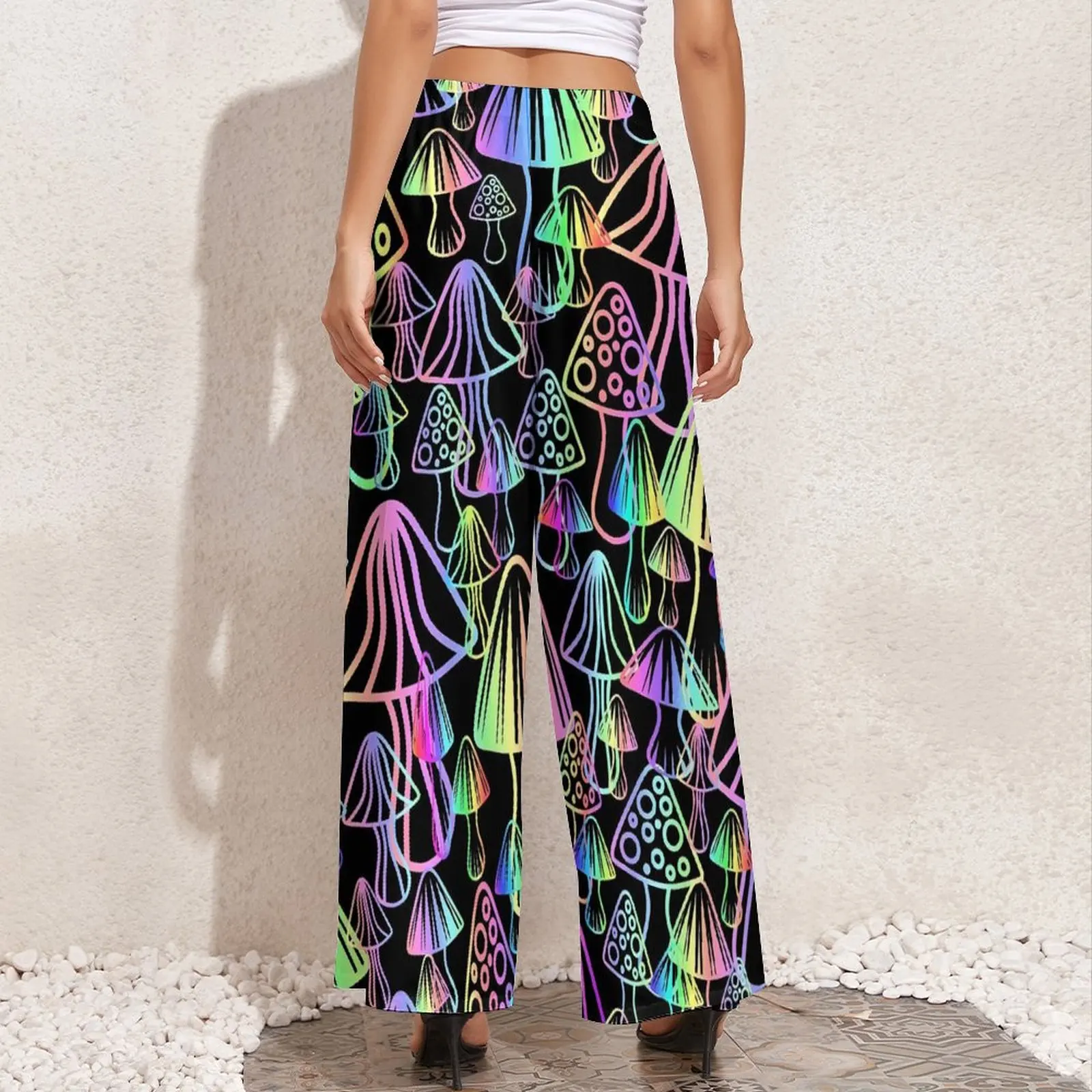 Magic Mushrooms Pants Neon Mushroom Street Style Straight Wide Leg Pants Elastic High Waist Office Trousers Large Size