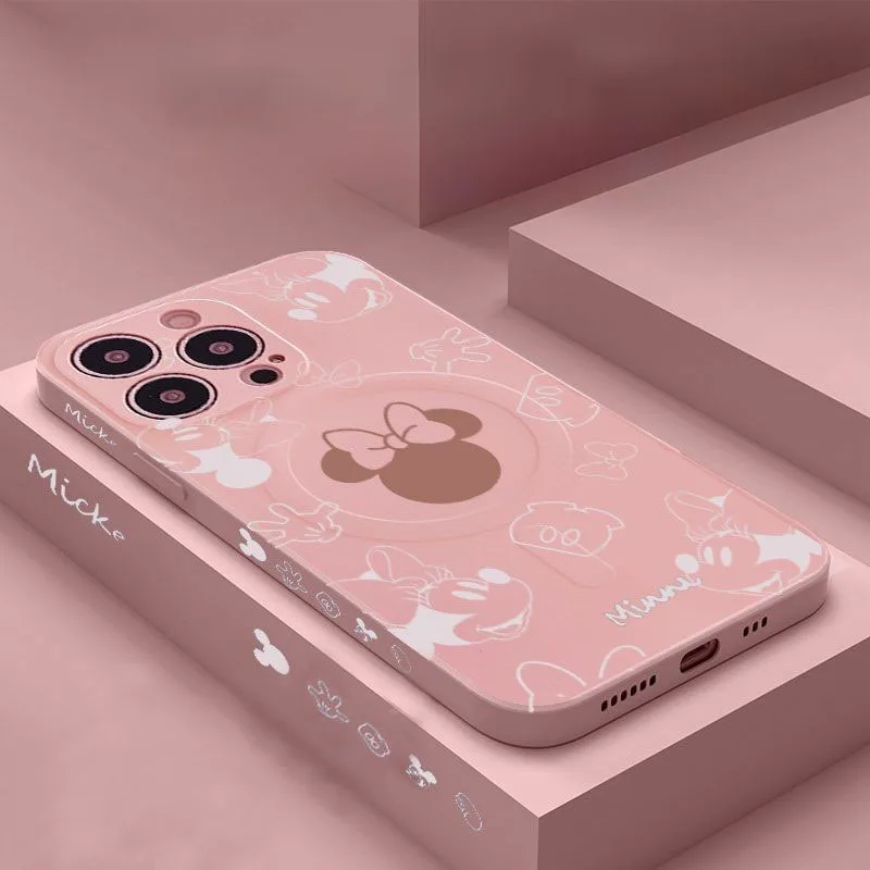 

Suitable for Iphone Disney Mickey and Minnie Mouse Magnetic Silicone Phone Case for IPhone Perfect Gift for Girls Family Kawaii