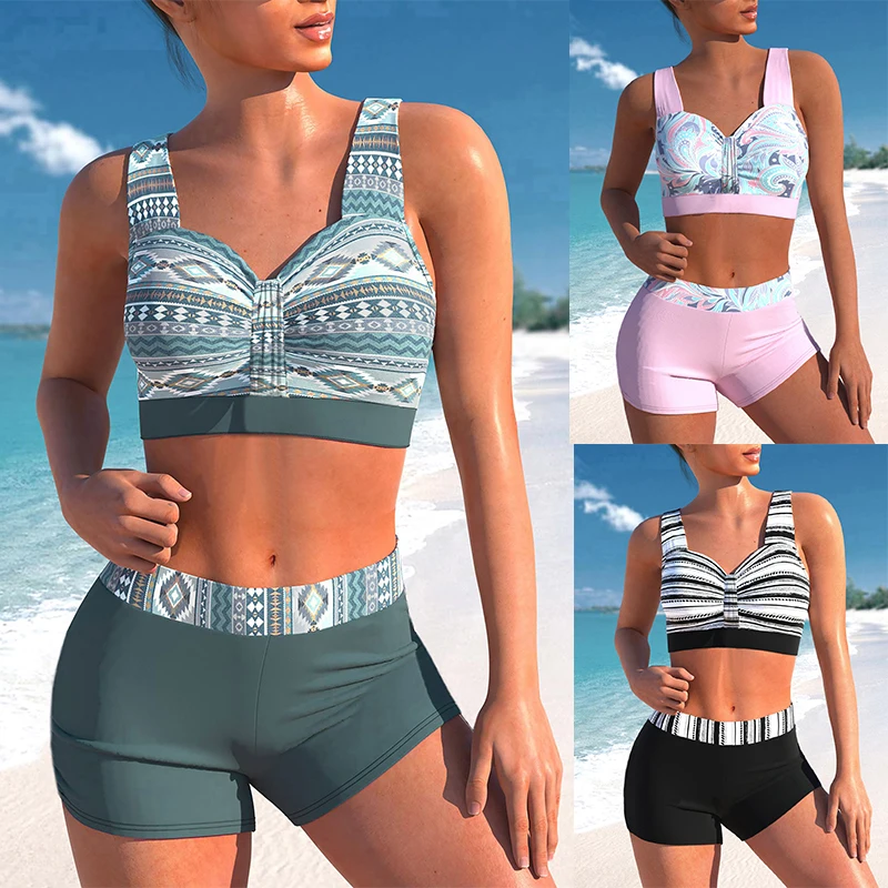 2023 Summer Two Piece Swimwear Beach Bikini Sexy Swimwear Set Summer Women\'s New Print Two Piece Bikini Beach Swimwear