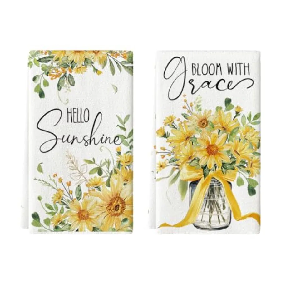 

Бутылка с желтыми листьями ромашки, весенние кухонные полотенца, полотенца для посуды 18x26 Ih, украшение в виде цветов в фермерском доме, набор из 2 шт.