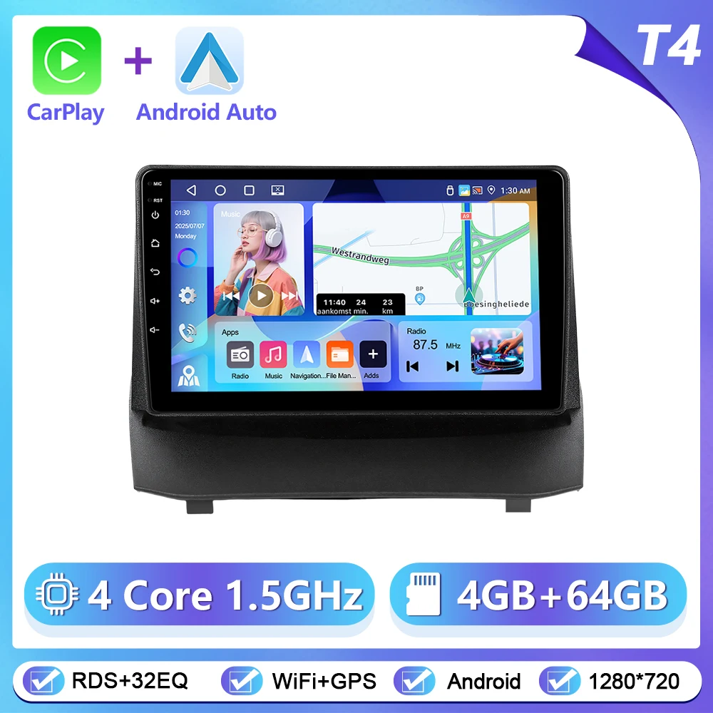 Podofo Draadloze CarPlay Android Auto Autoradio voor Ford Fiesta 2009-2014 Intelligent Autosysteem 6 + 128G WIFI GPS Autostereo