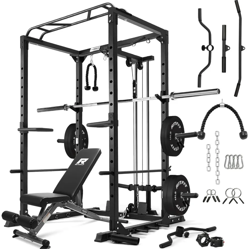 

All-in-One Squat Rack for Home Gym, Multi-Function 1000 LBS Capacity Power Cage with LAT Pulldown, Pulley System, Dip Bar