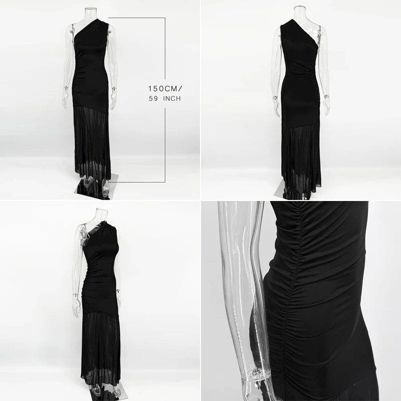 Ticketsx Off Shoulder See Through Dress Solid High Waist Patchwork Backless Slim Long Dress Women Vacation Party Evening Dresses