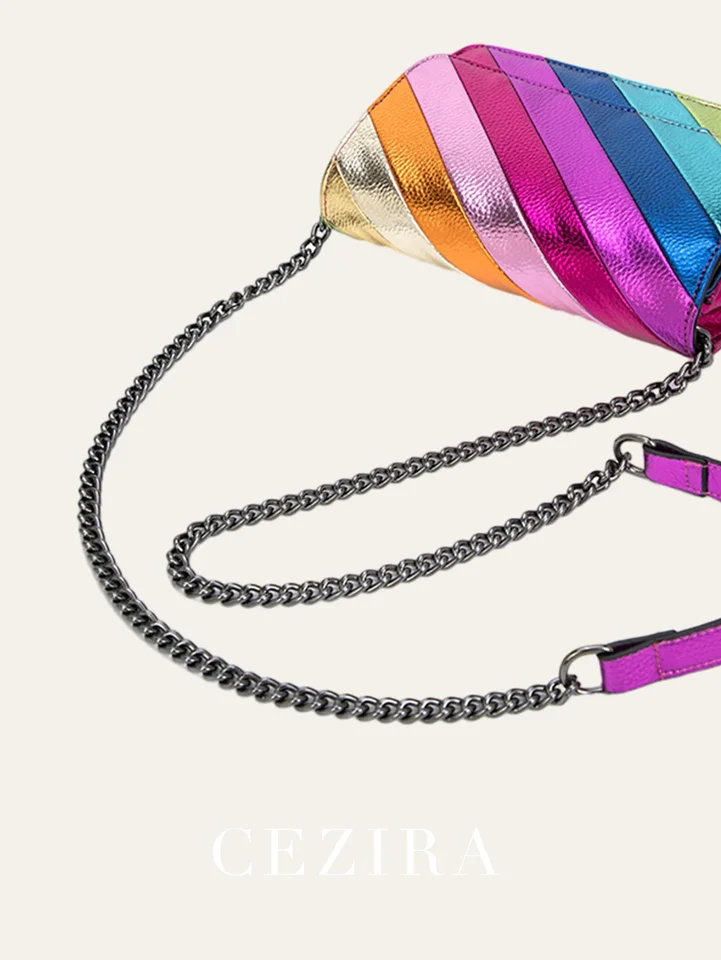 CEZIRA Fashion Small Rainbow Colorful Stripes Handbag Women PU