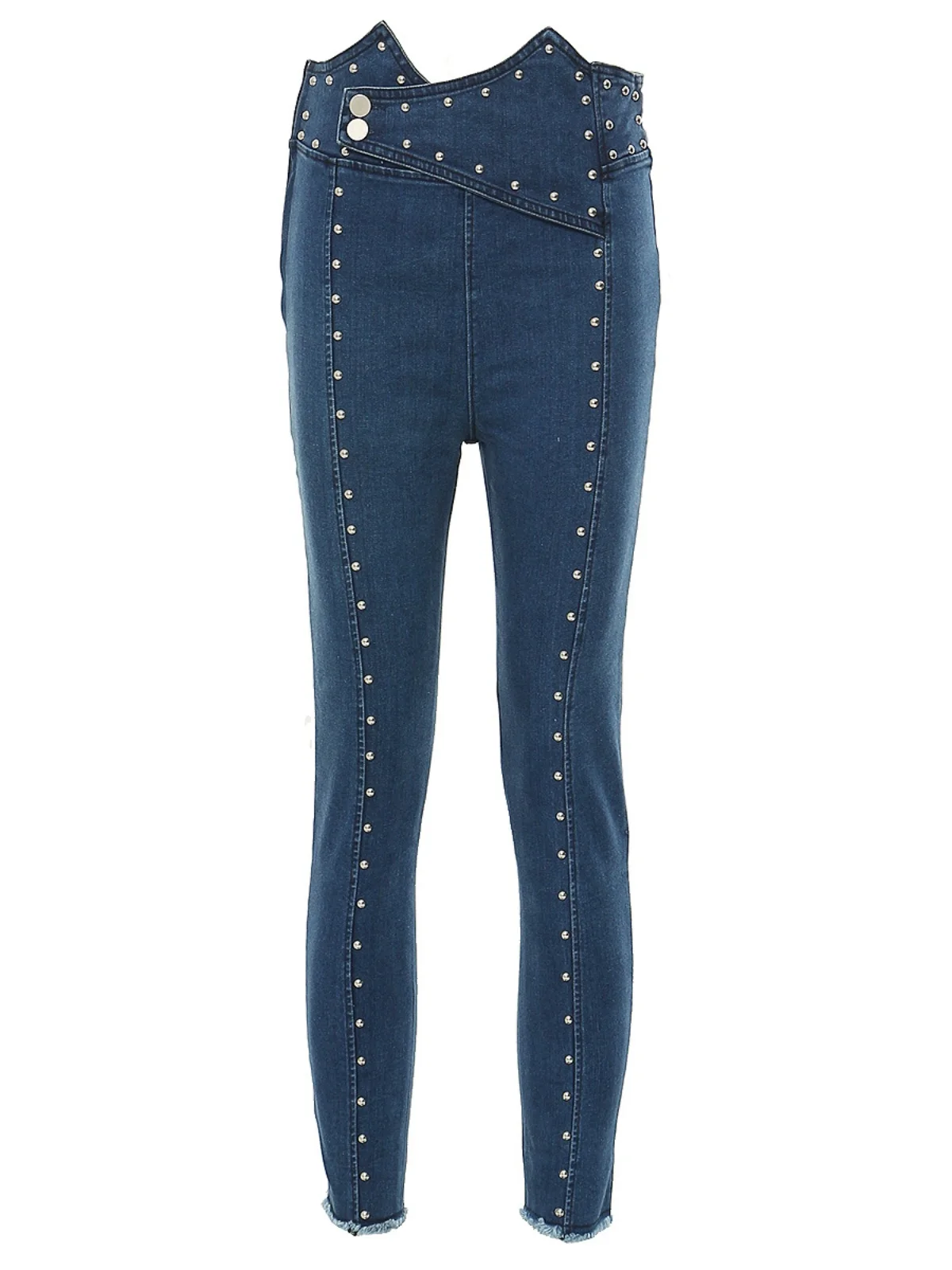 

Джинсы женские STUDIO весна-осень, зауженные, с высокой талией, из хлопкового стрейч-денима, на пуговицах, с жемчужной отделкой по низу