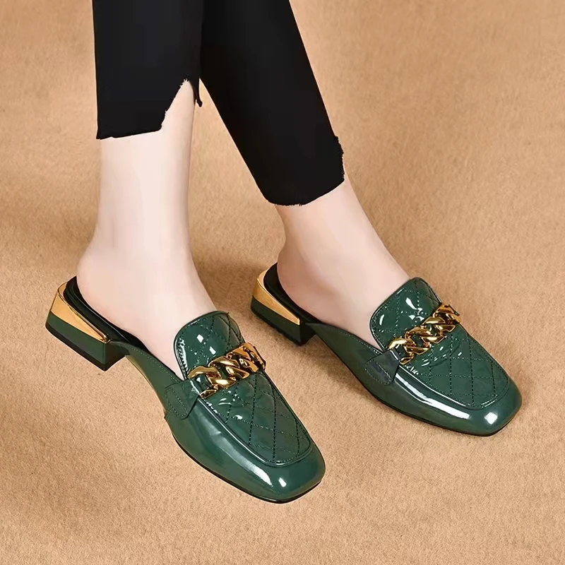 Sweet Chain Female Slippers Slip-ons Shoes Spring Summer Sandals 2024 Women\'s Mules Shoes Women Ladies Slides Sandalias