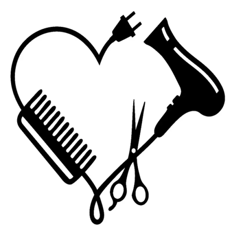 Hair Stylist Heart Comb Scissor Dryer Decal Vinyl Creative Motorcycle Car Sticker,13cm*13cm