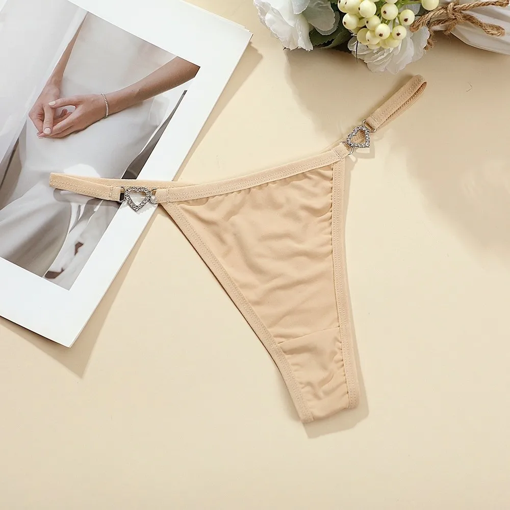 Baumwoll-Slips mit Herz-Strasssteinen, niedriger Bund, einfarbige Bikini-Slips, nahtlose Unterhosen, T-Back-Slips, Damenunterwäsche – Detail 7
