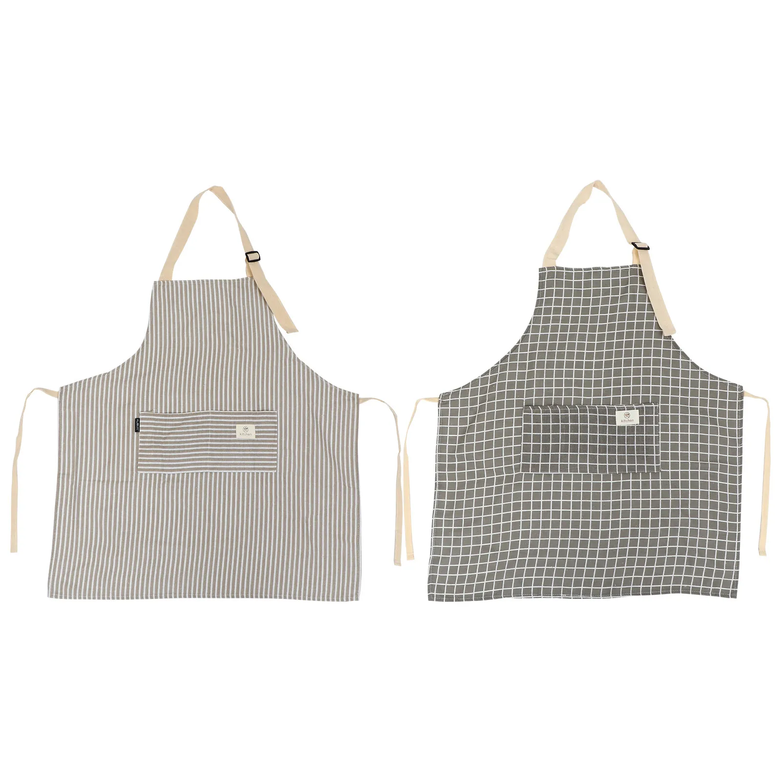 2Pcs Professional Grade Kitchen Apron Breathable Linen Cotton Cooking Apron with Multi Functional Pocket for Culinary Work