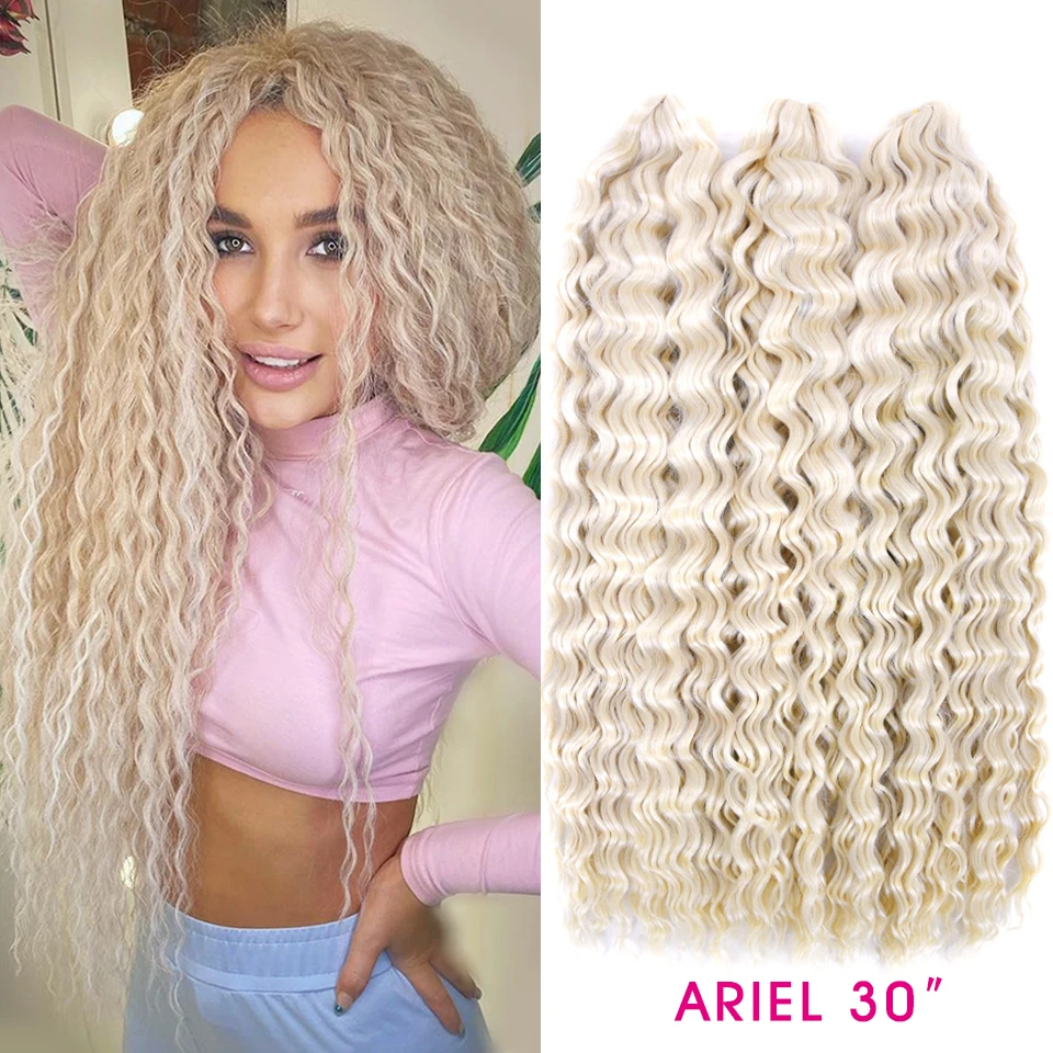 Ariel สังเคราะห์ Curl ผมโครเชต์30นิ้วยาวนุ่มน้ำสานถัก Braids สีบลอนด์ Ombre ผมสีชมพูเส้นผม Extensions