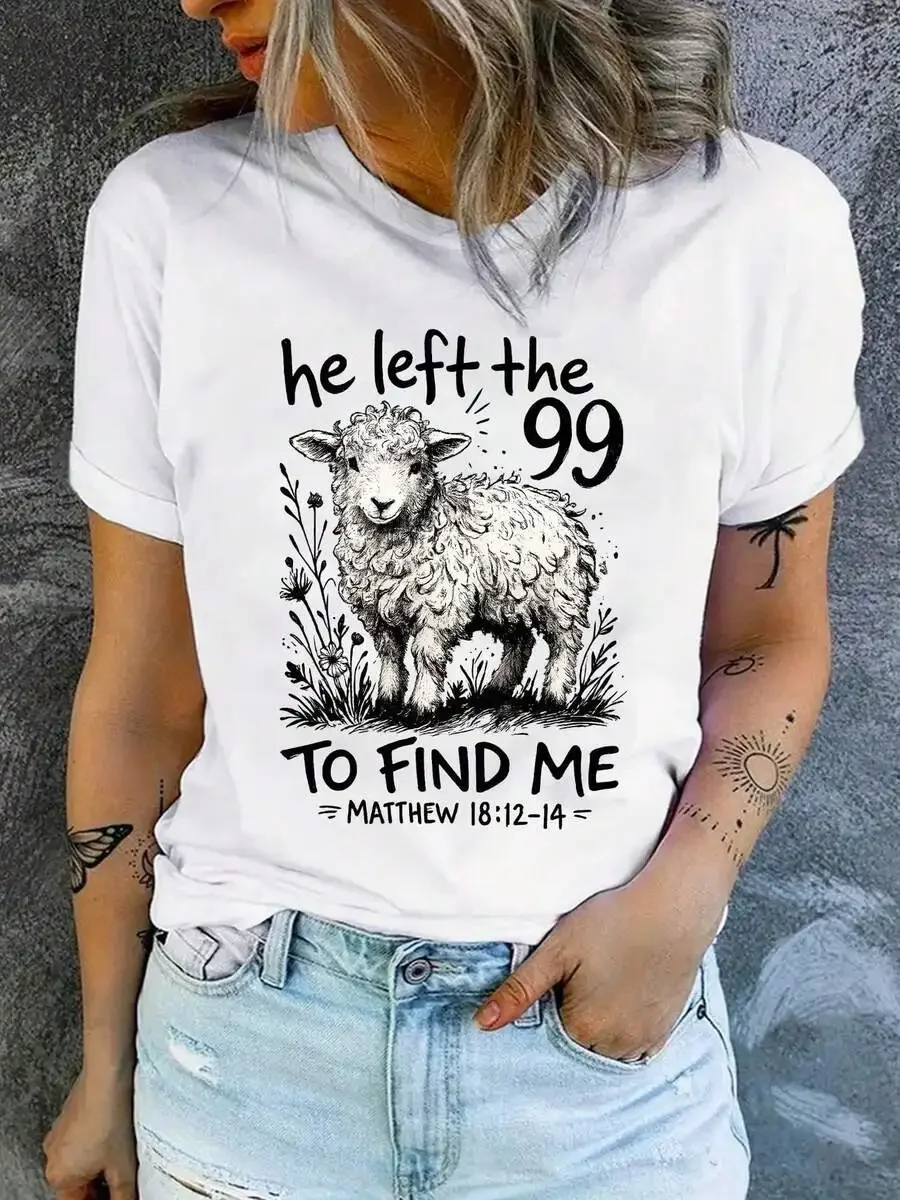 Women's Christian Faith Crew Neck Short Sleeve T Shirt He Left Behind Those Ninety-Nine Lost Sheep Graphic Print Casual Daily