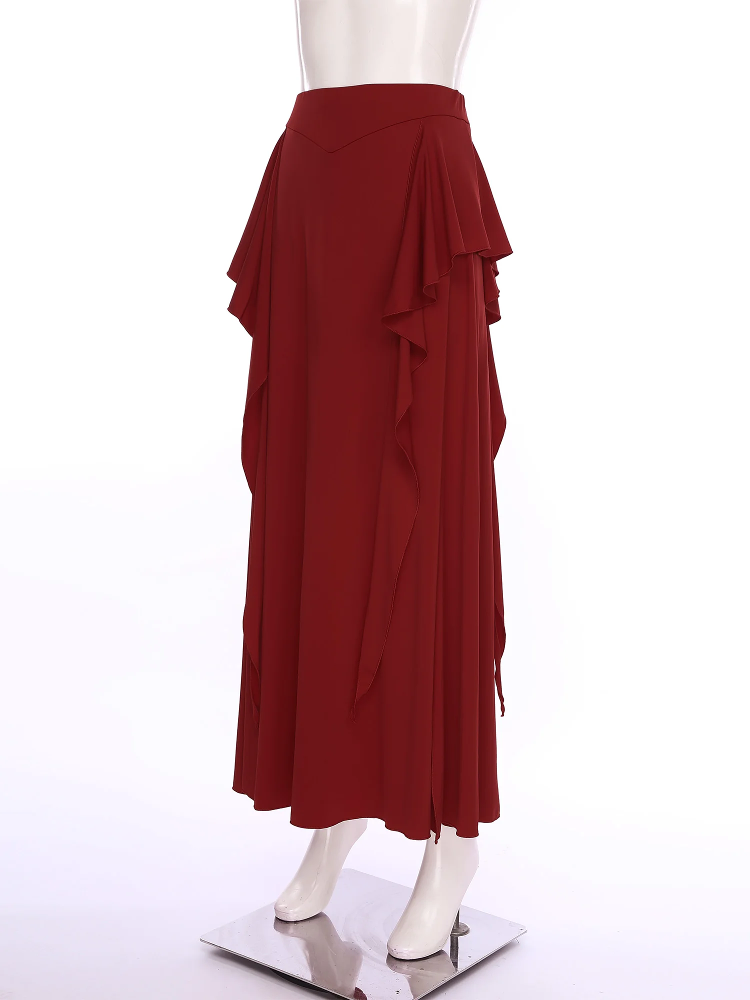 Womens Belly Dance Maxi Skirt Cascading Ruffles Side Slit Elastic Waist Safety Shorts Skirt Dancewear for Oriental Folk Dance