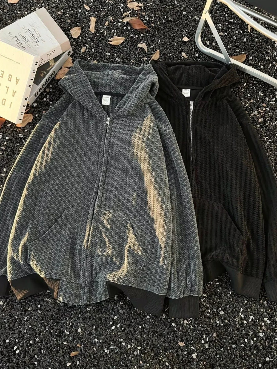 

American Sle Luxury Hoodie Jaet Men's Spring New Retro Woven Coat Stand Fit Long Sve Pure Color Outerwear Coat