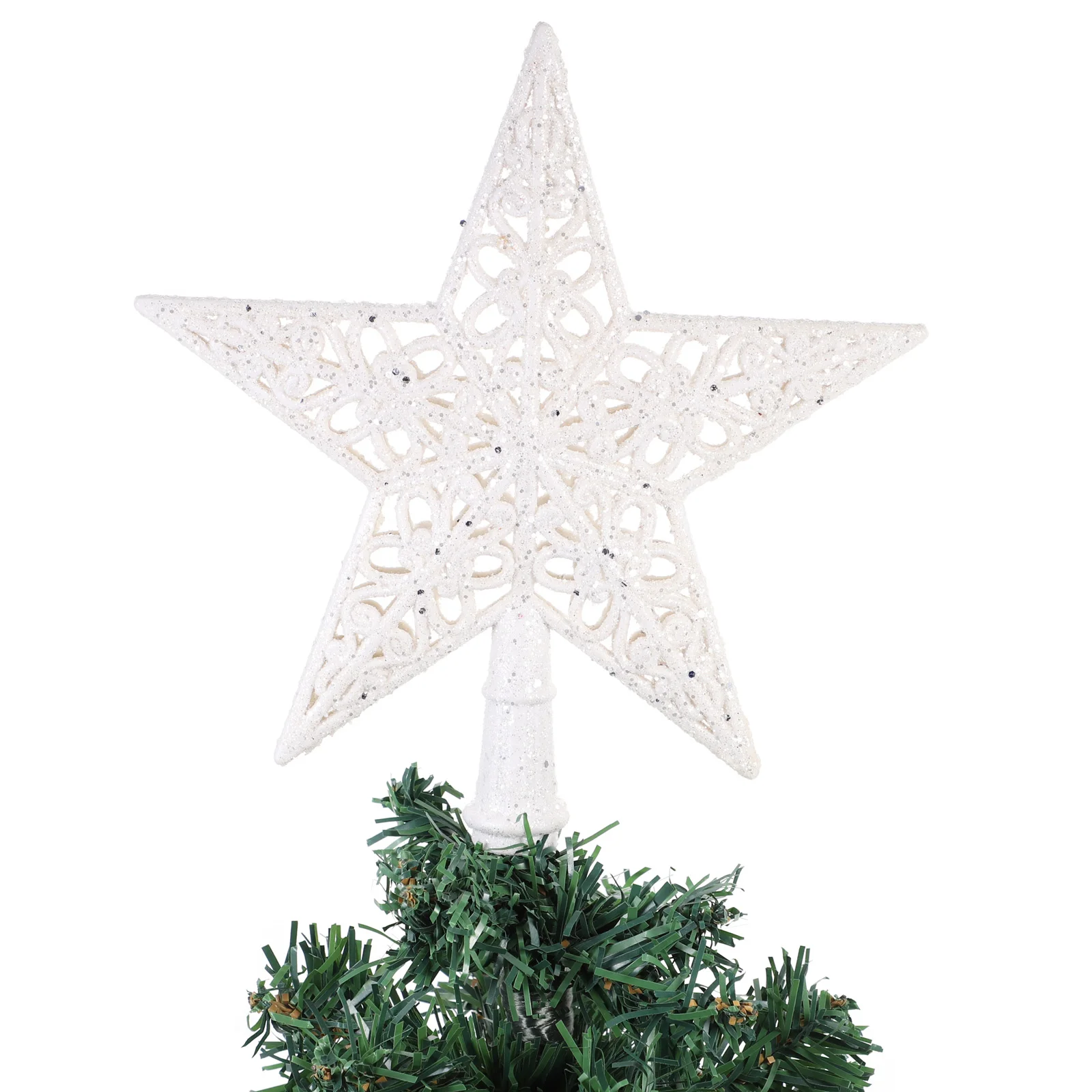 

Christmas Topper Shaped Xmas Ornament Hollow Design Lightweight Plastic Tree Star Decoration For Holiday Party Festive Vintage